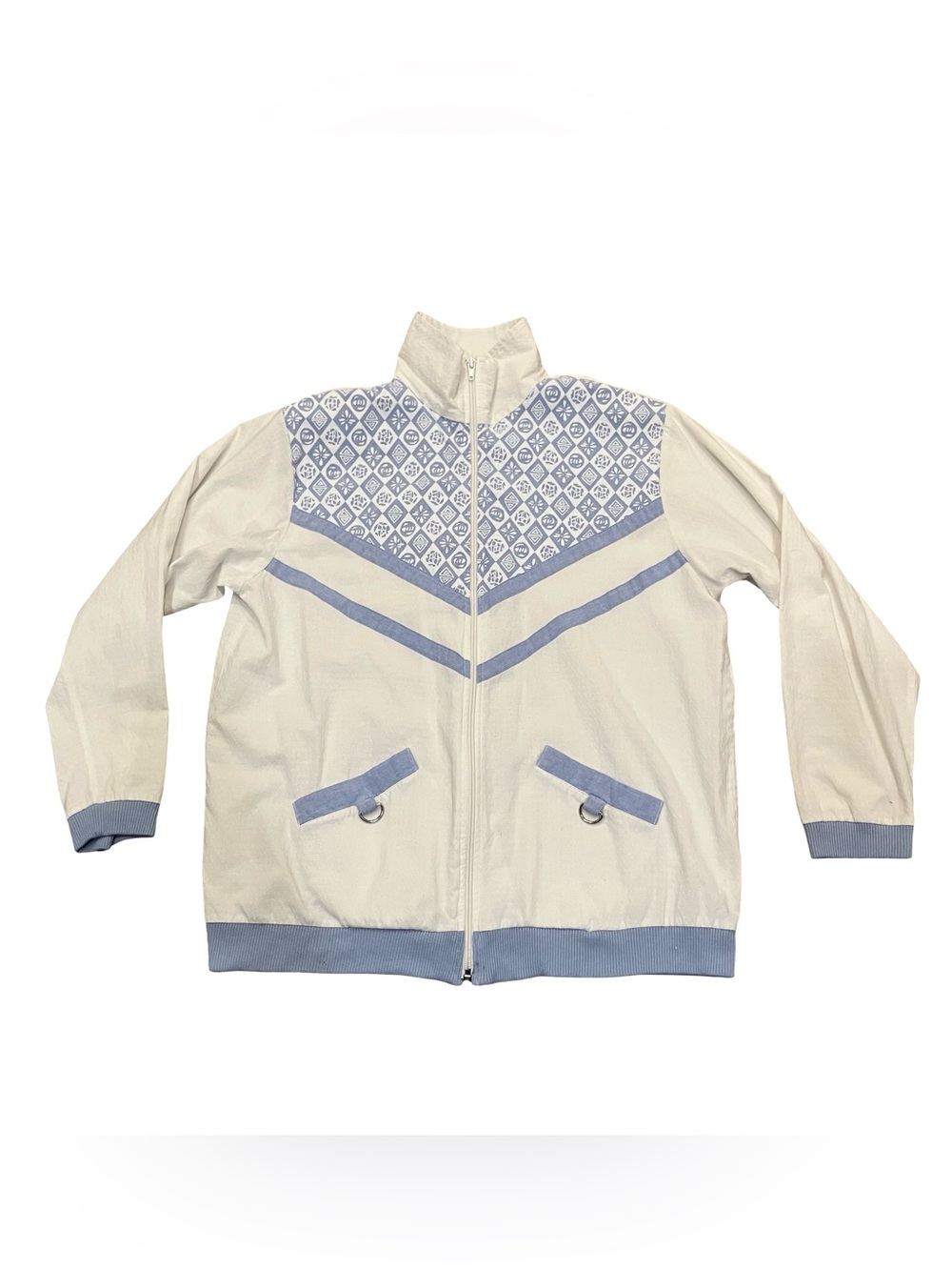 Rafael Windbreaker Jacket Large Geometric Blue White Gorpcore Retro Vintage 90s